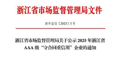 腾博汇游戏官网钢构再度入选浙江省AAA级“守条约重信用”企业